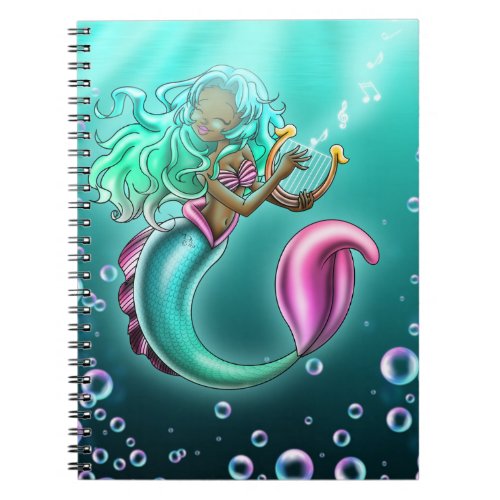 African American Mermaid and Harp Notebook