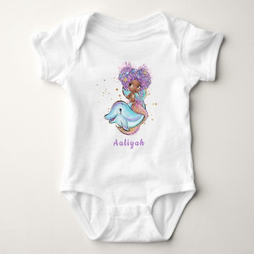African American Mermaid Baby Bodysuit