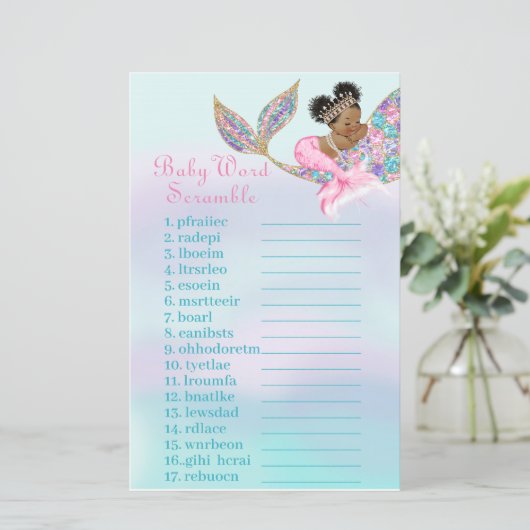 African American Mermaid baby shower Baby Scramble (Standing Front)
