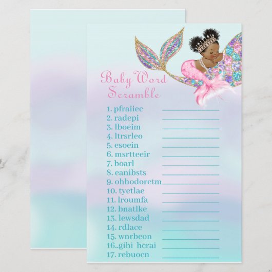 African American Mermaid baby shower Baby Scramble (Front/Back)