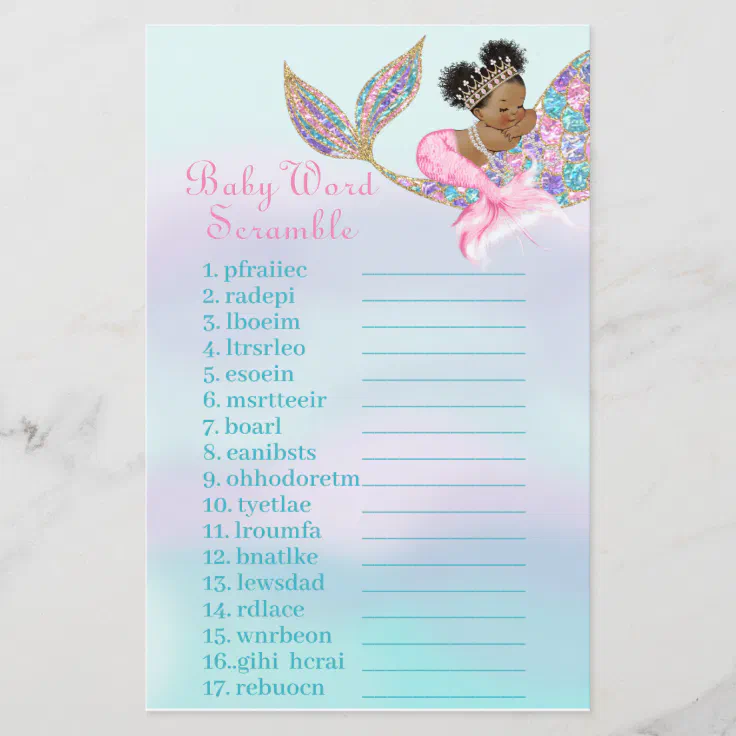 African American Mermaid baby shower Baby Scramble Zazzle
