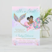 African American Mermaid Baby SHower Glitter Tail Invitation (Standing Front)