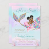 African American Mermaid Baby SHower Glitter Tail Invitation (Front/Back)