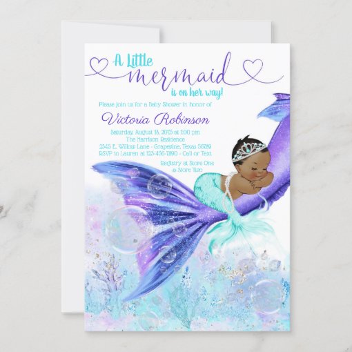 African American Mermaid Baby Shower Invitation Zazzle