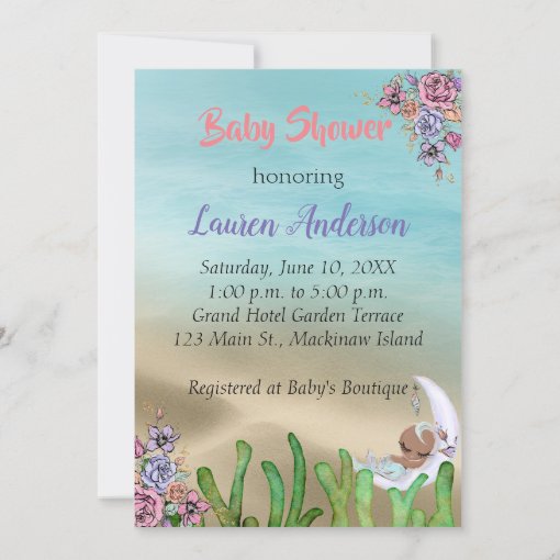 African American Mermaid Baby Shower Invitation Zazzle