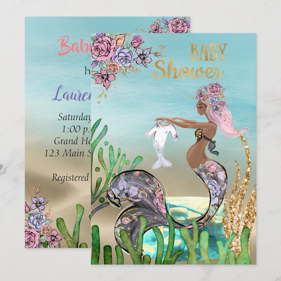 African American Mermaid Baby Shower Invitation Zazzle