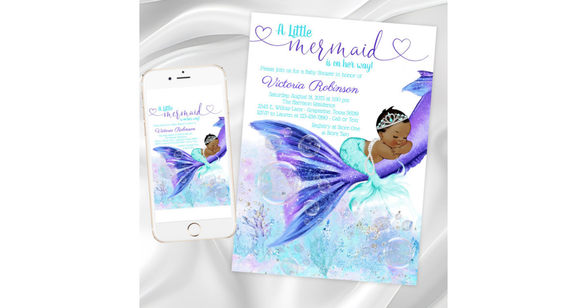 African American Mermaid Baby Shower Invitation Zazzle