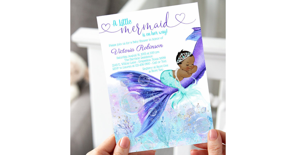 African American Mermaid Baby Shower Invitation Zazzle