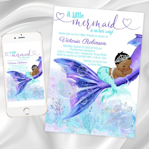 African American Mermaid Baby Shower Invitation