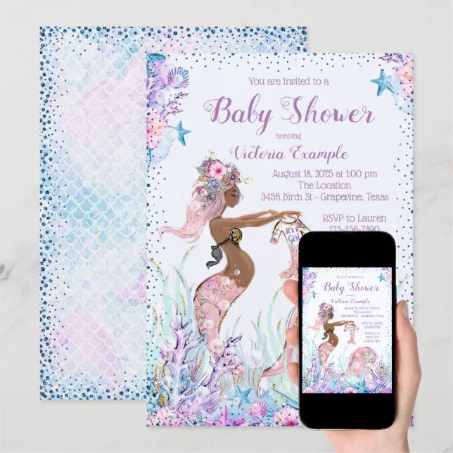 African American Mermaid Baby Shower Invitations Zazzle