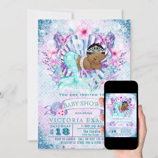 African American Mermaid Baby Shower Invitations Zazzle