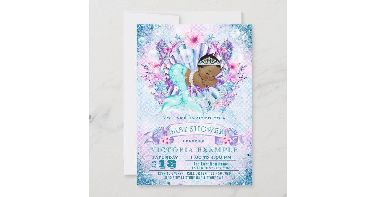 African American Mermaid Baby Shower Invitations Zazzle