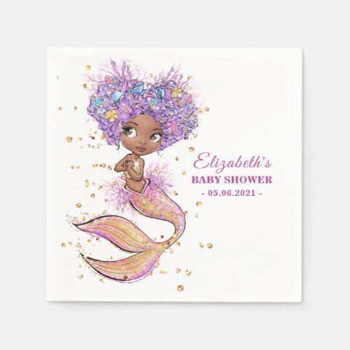 African American Mermaid Baby Shower Napkins