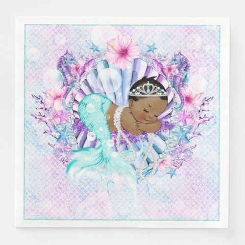 African American Mermaid Baby Shower Napkins