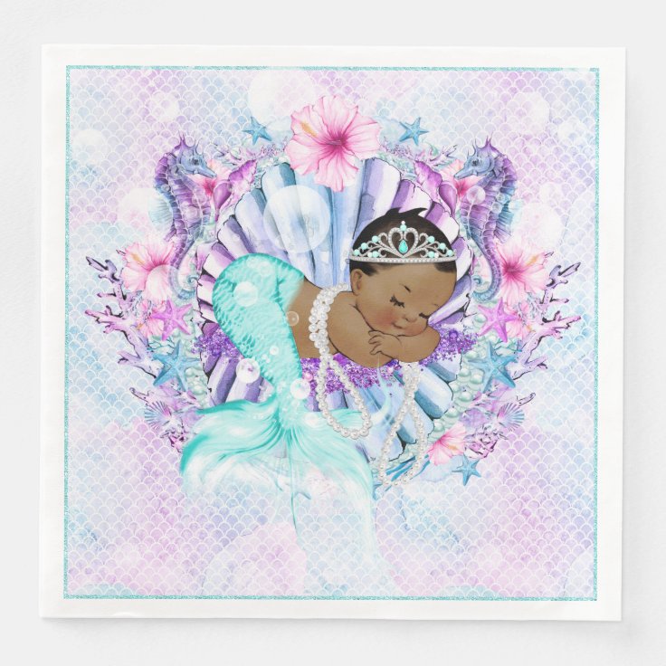 African American Mermaid Baby Shower Napkins Zazzle