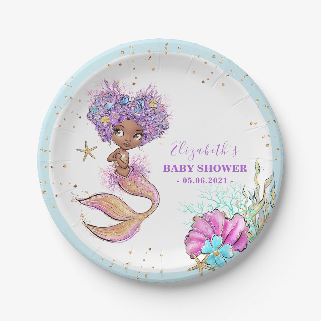 African American Mermaid Baby Shower Paper Plate Zazzle