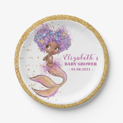 African American Mermaid Baby Shower Paper Plate