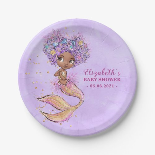 African American Mermaid Baby Shower Paper Plate