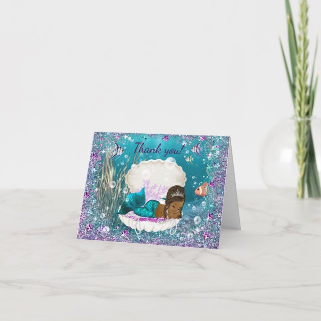 African American Mermaid Baby Shower Thank You (Front)