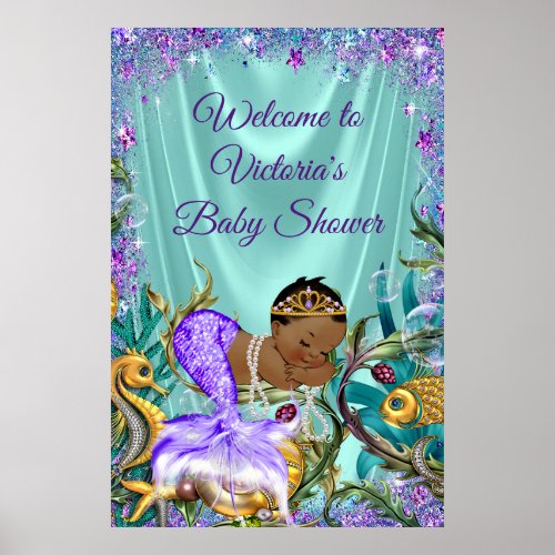 African American Mermaid Baby Shower Welcome Sign