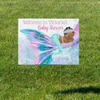 African American Mermaid Baby Shower Yard Sign