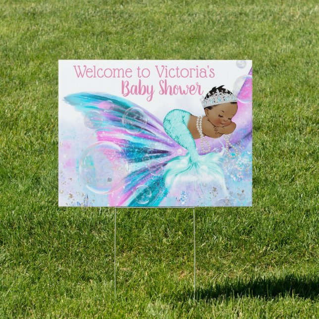 African American Mermaid Baby Shower Yard Sign (Insitu)