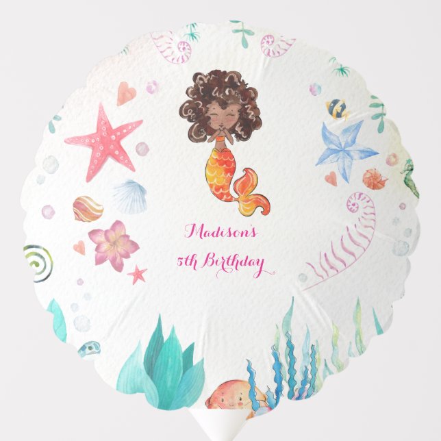 African American Mermaid Birthday Balloon (Front)