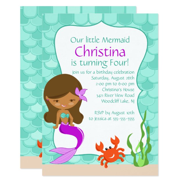 African American Mermaid Birthday Invitation