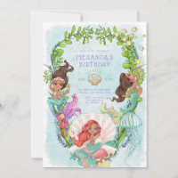 African American Mermaid Birthday  Invitation