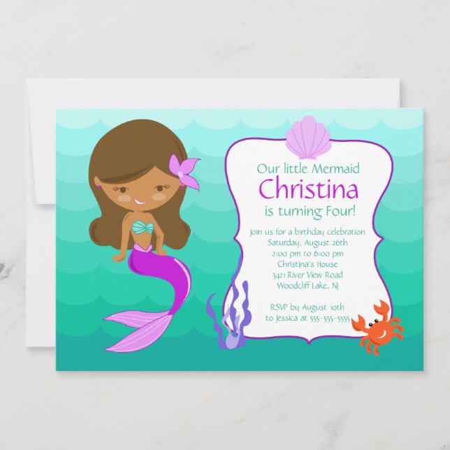 African American Mermaid Birthday Invitation (Front)