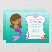 African American Mermaid Birthday Invitation (Front/Back)
