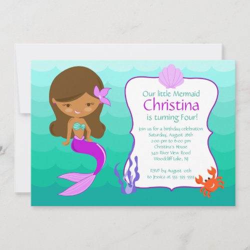 African American Mermaid Birthday Invitation