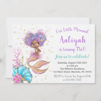 African American Mermaid Birthday Invitation