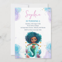 African American Mermaid Birthday Invitation