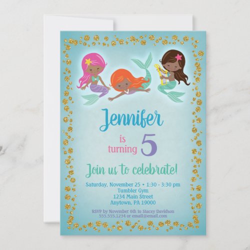 African American Mermaid Birthday Invitation Girls