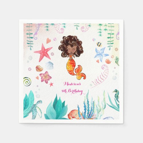 African American Mermaid Birthday  Napkins