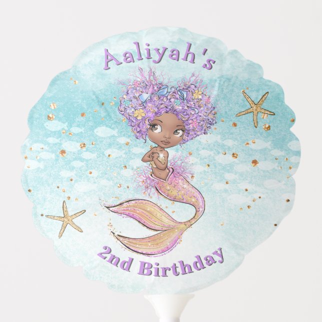 African American Mermaid Birthday Party Balloon (Front)