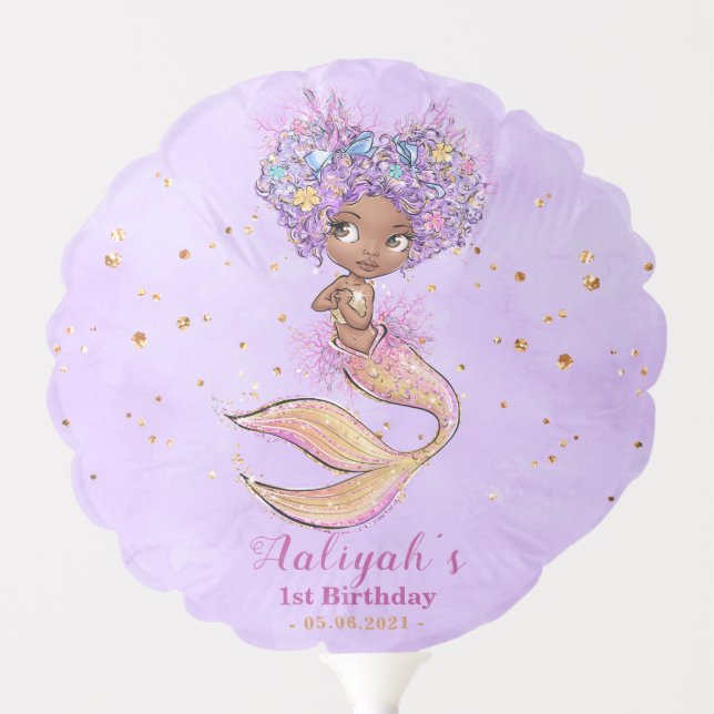 African American Mermaid Birthday Party Balloon (Front)