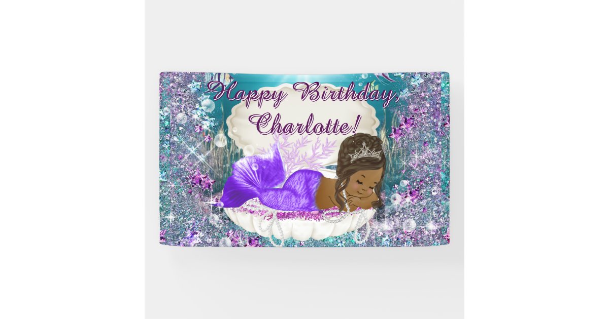African American Mermaid Birthday Party Banner Zazzle