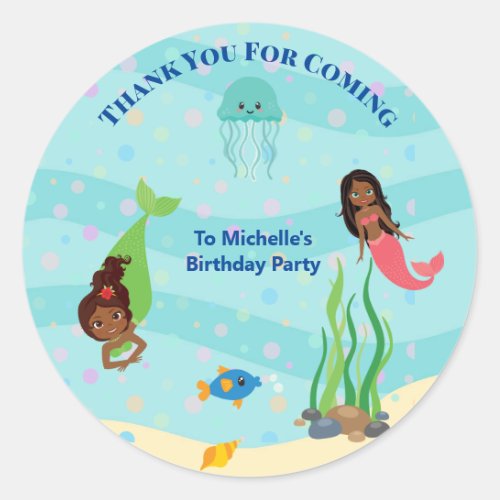 African American Mermaid Birthday Party  Classic Round Sticker