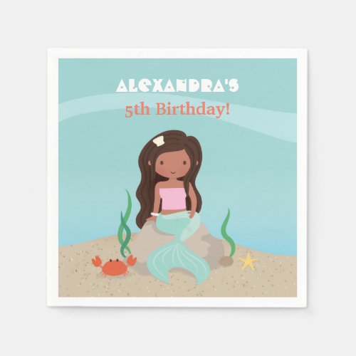 African American Mermaid Birthday Party Napkins