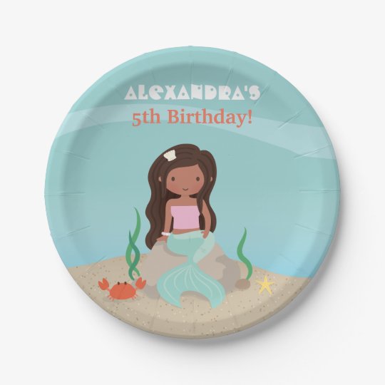 African American Mermaid Birthday Party Supplies Paper Plate