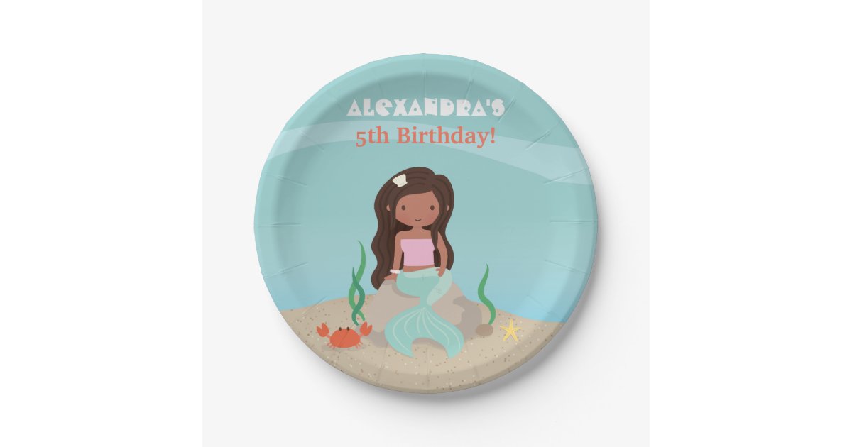 African American Mermaid Birthday Party Supplies Paper Plate