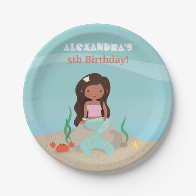 African American Mermaid Birthday Party Supplies Paper Plates (Front)