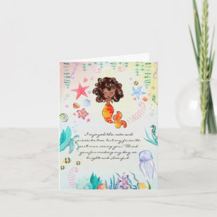 African American Mermaid Birthday Photo Letterpress Thank You Card