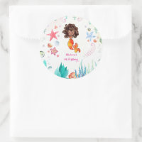 African American Mermaid Birthday Thank You Classic Round Sticker