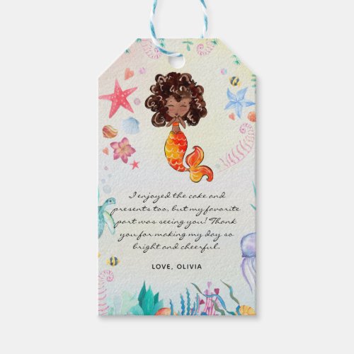 African American Mermaid Birthday Thank You Gift Tags