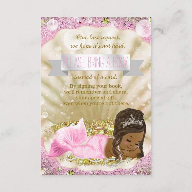 African American Mermaid Bring a Book Baby Shower Enclosure Card (Front)