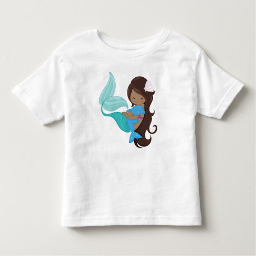 African American Mermaid Brown Hair Dolphin Toddler T_shirt