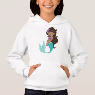 African American Mermaid, Brown Hair, Starfish Hoodie